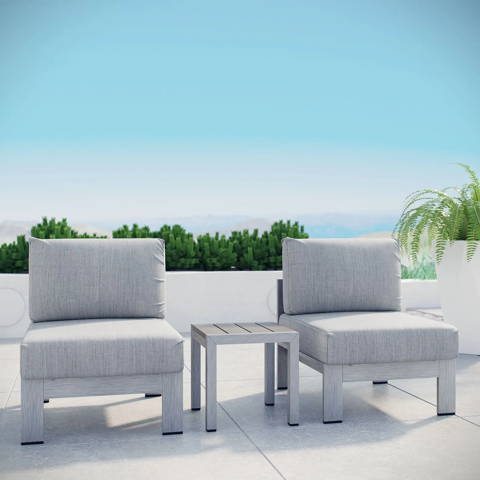 Coast 3 Piece Outdoor Patio Aluminum Set Armless Chairs