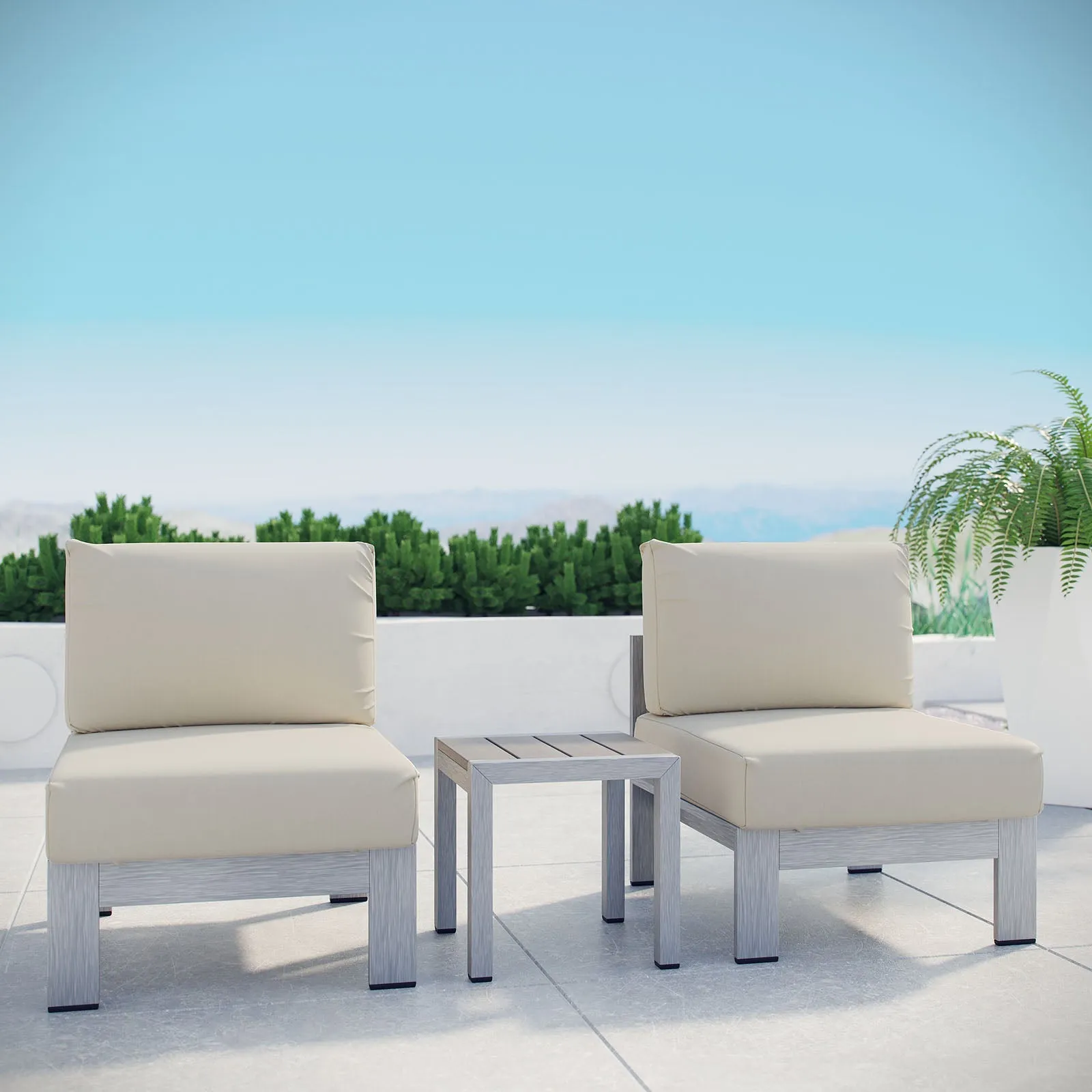 Coast 3 Piece Outdoor Patio Aluminum Set Armless Chairs