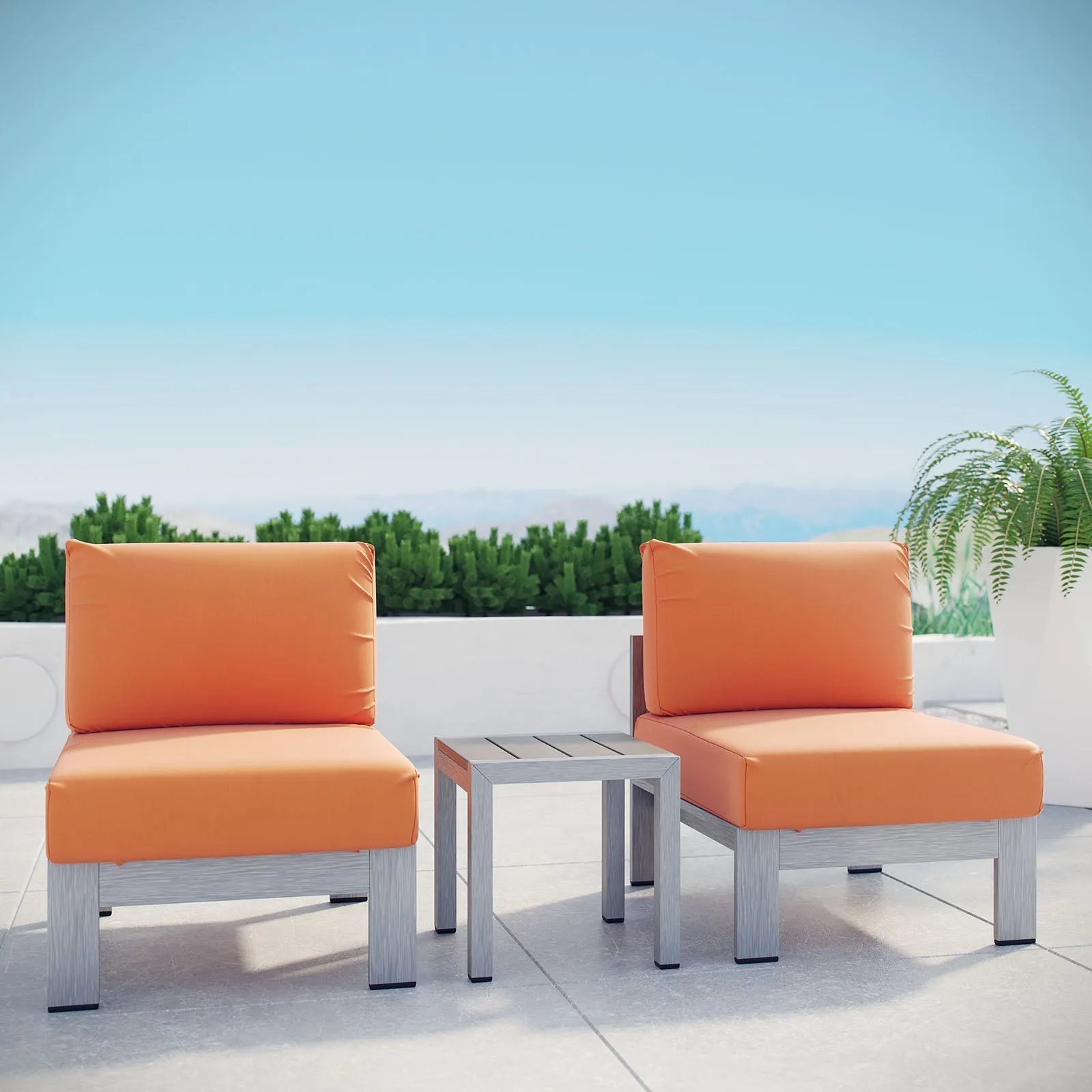 Coast 3 Piece Outdoor Patio Aluminum Set Armless Chairs