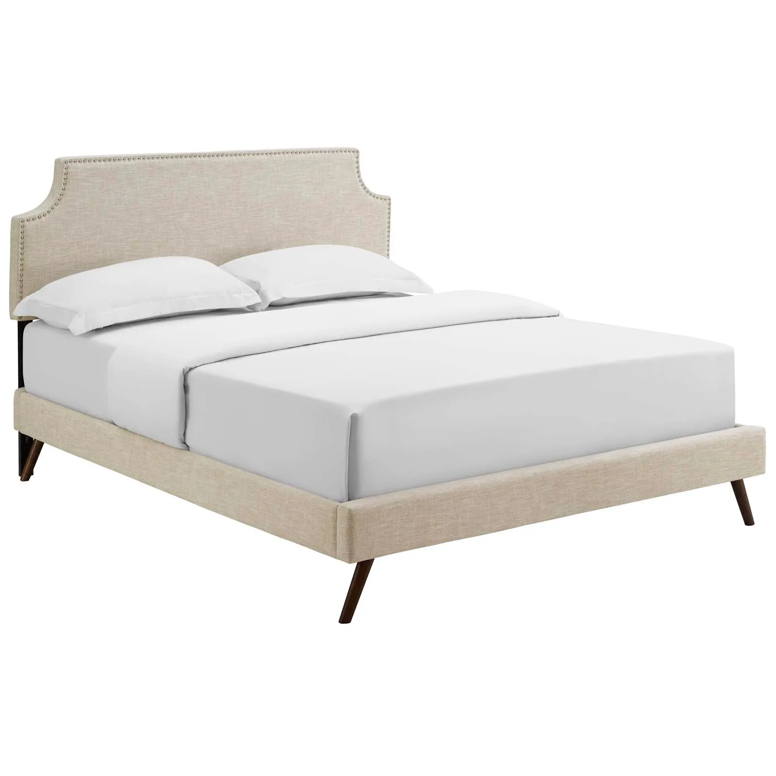 Corene Fabric Platform Bed with Round Splayed Legs