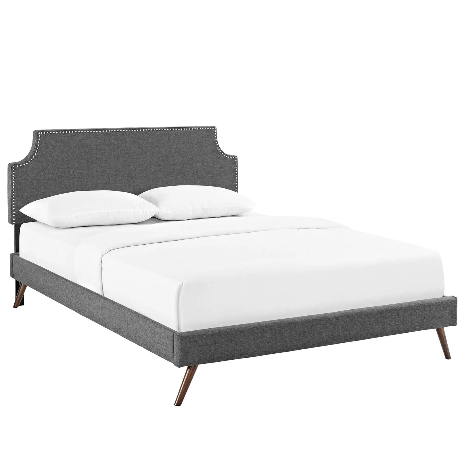 Corene Fabric Platform Bed with Round Splayed Legs