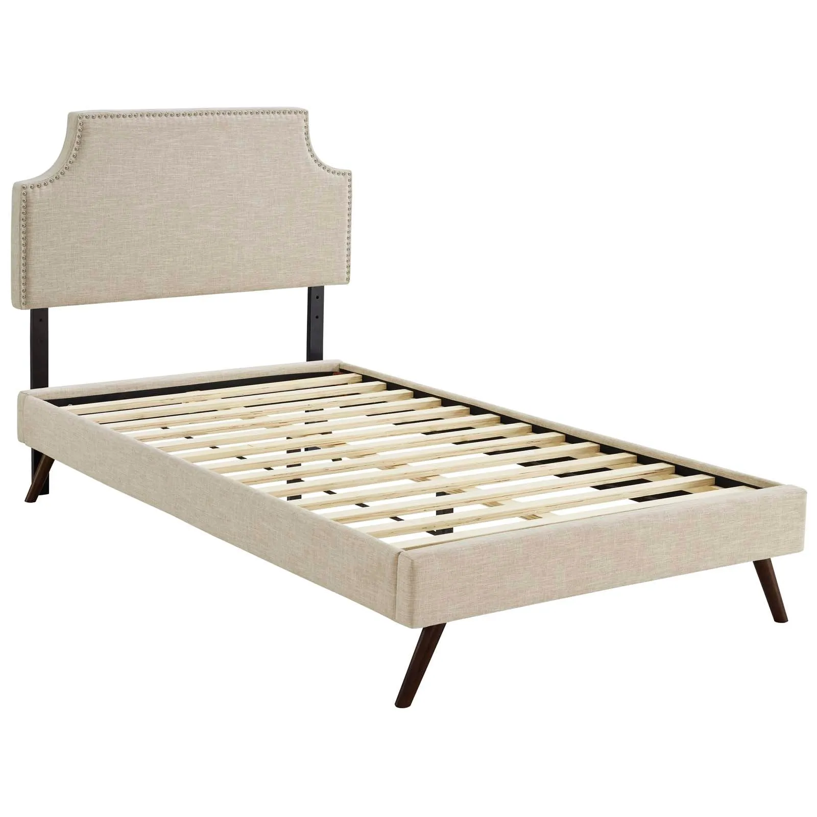 Corene Fabric Platform Bed with Round Splayed Legs