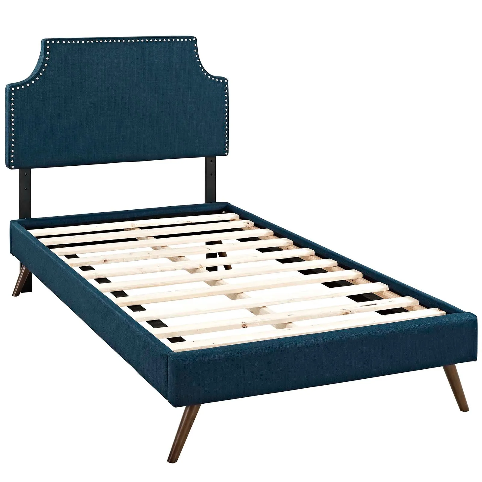 Corene Fabric Platform Bed with Round Splayed Legs