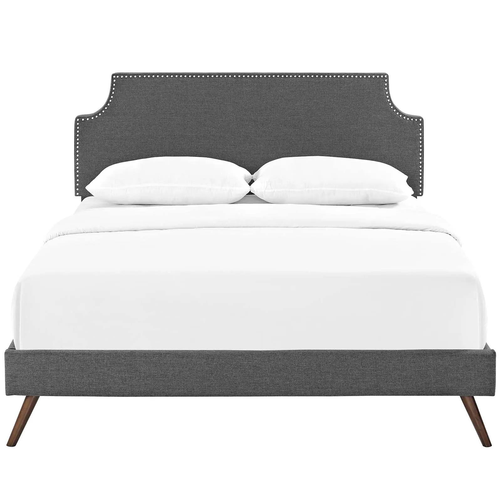 Corene Fabric Platform Bed with Round Splayed Legs