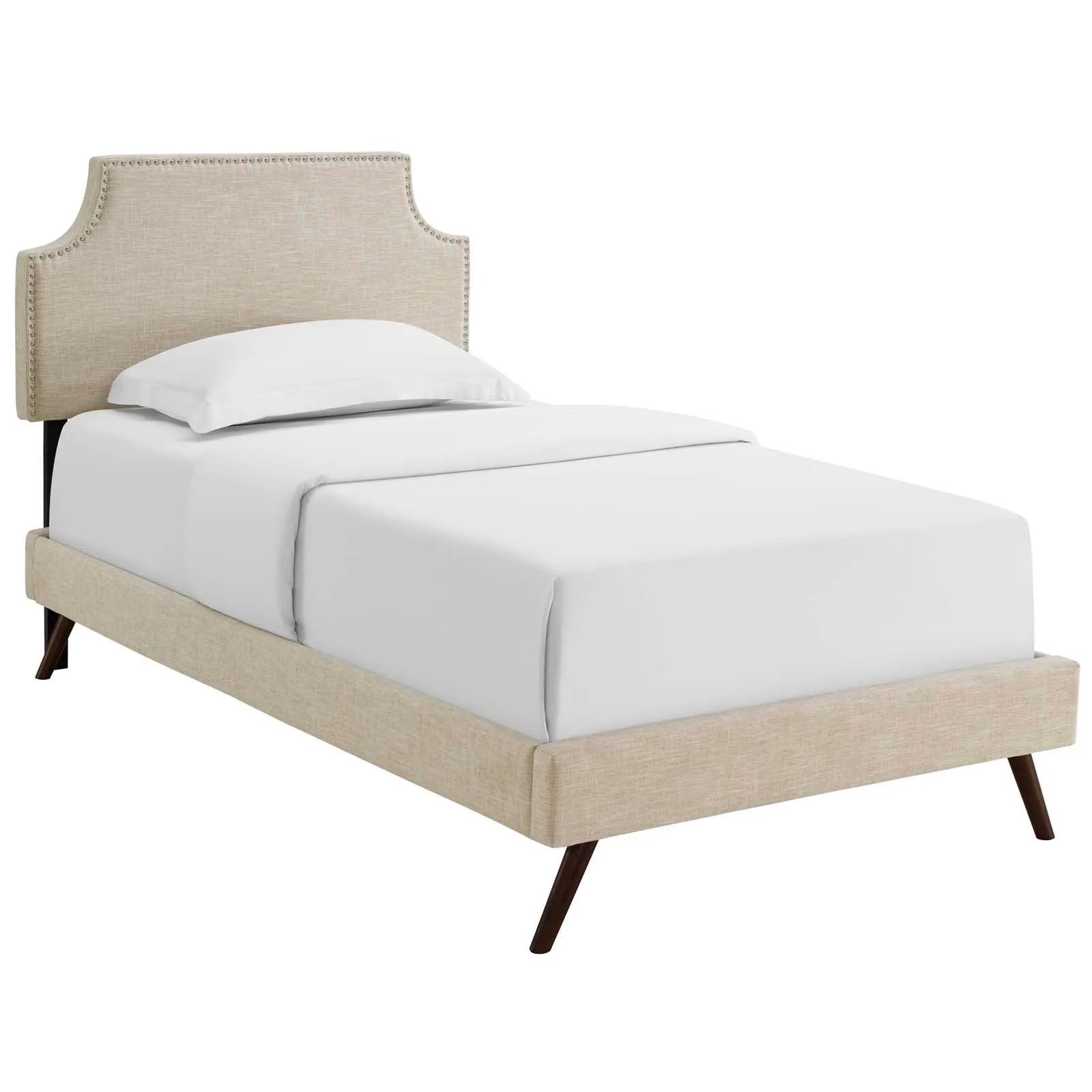 Corene Fabric Platform Bed with Round Splayed Legs