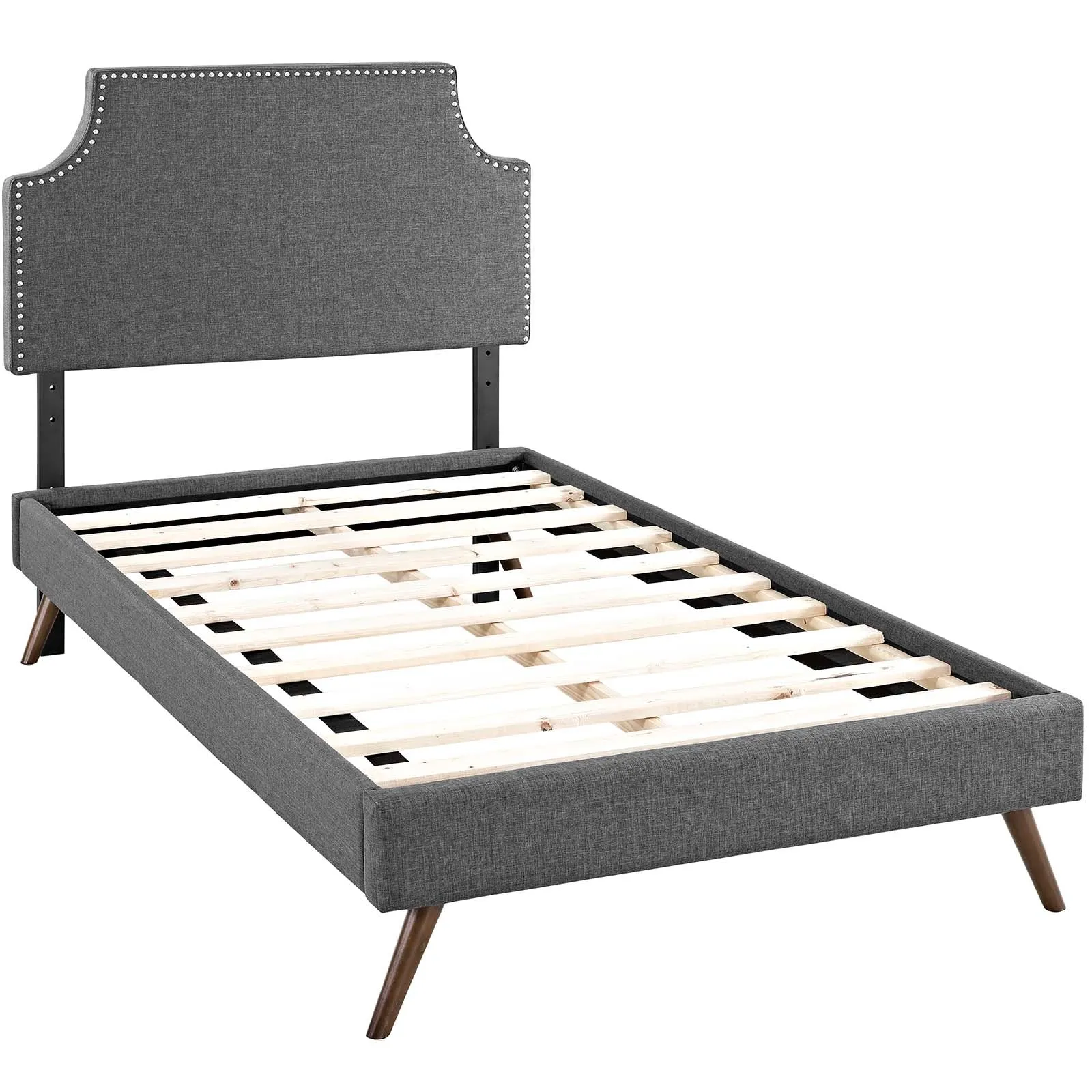 Corene Fabric Platform Bed with Round Splayed Legs