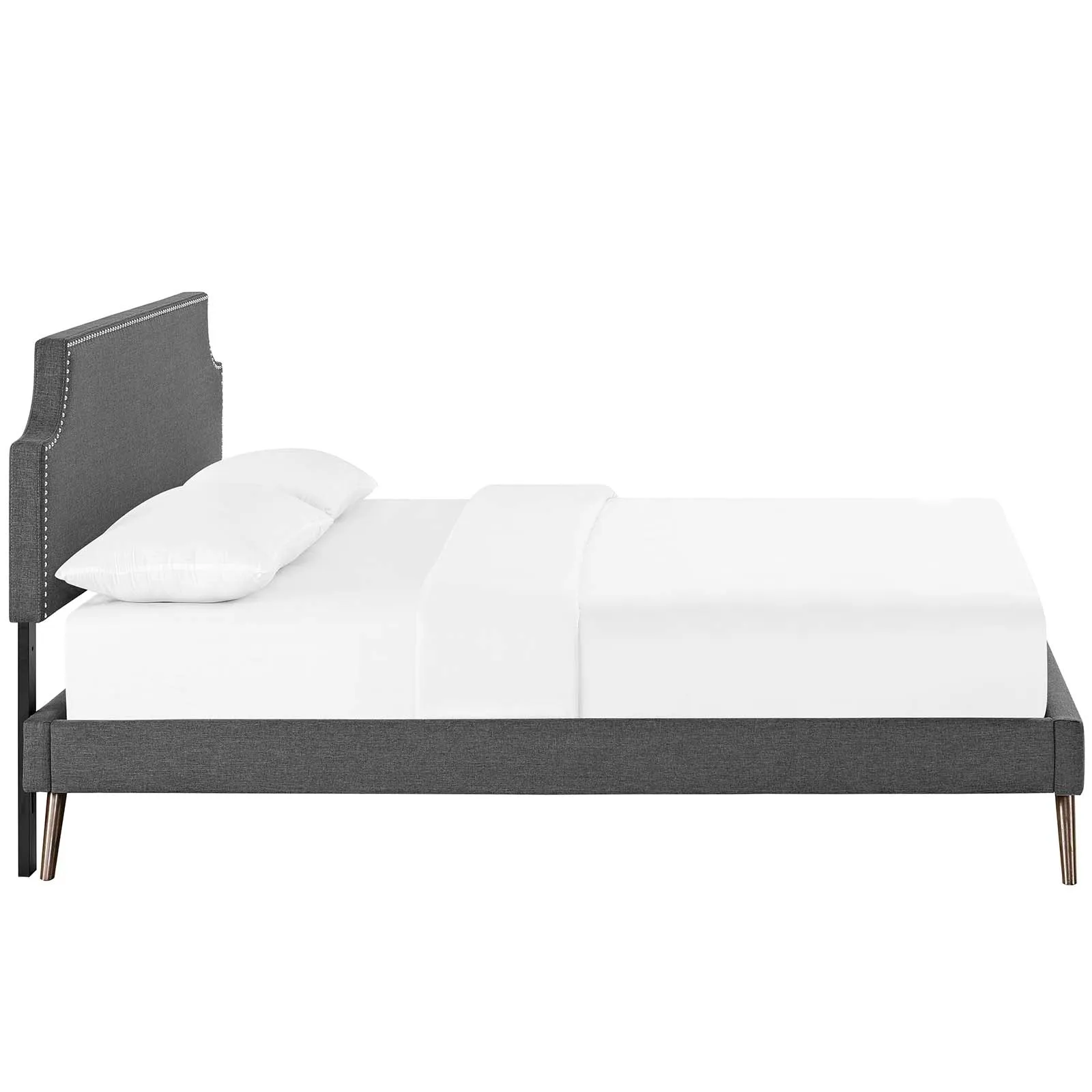 Corene Fabric Platform Bed with Round Splayed Legs