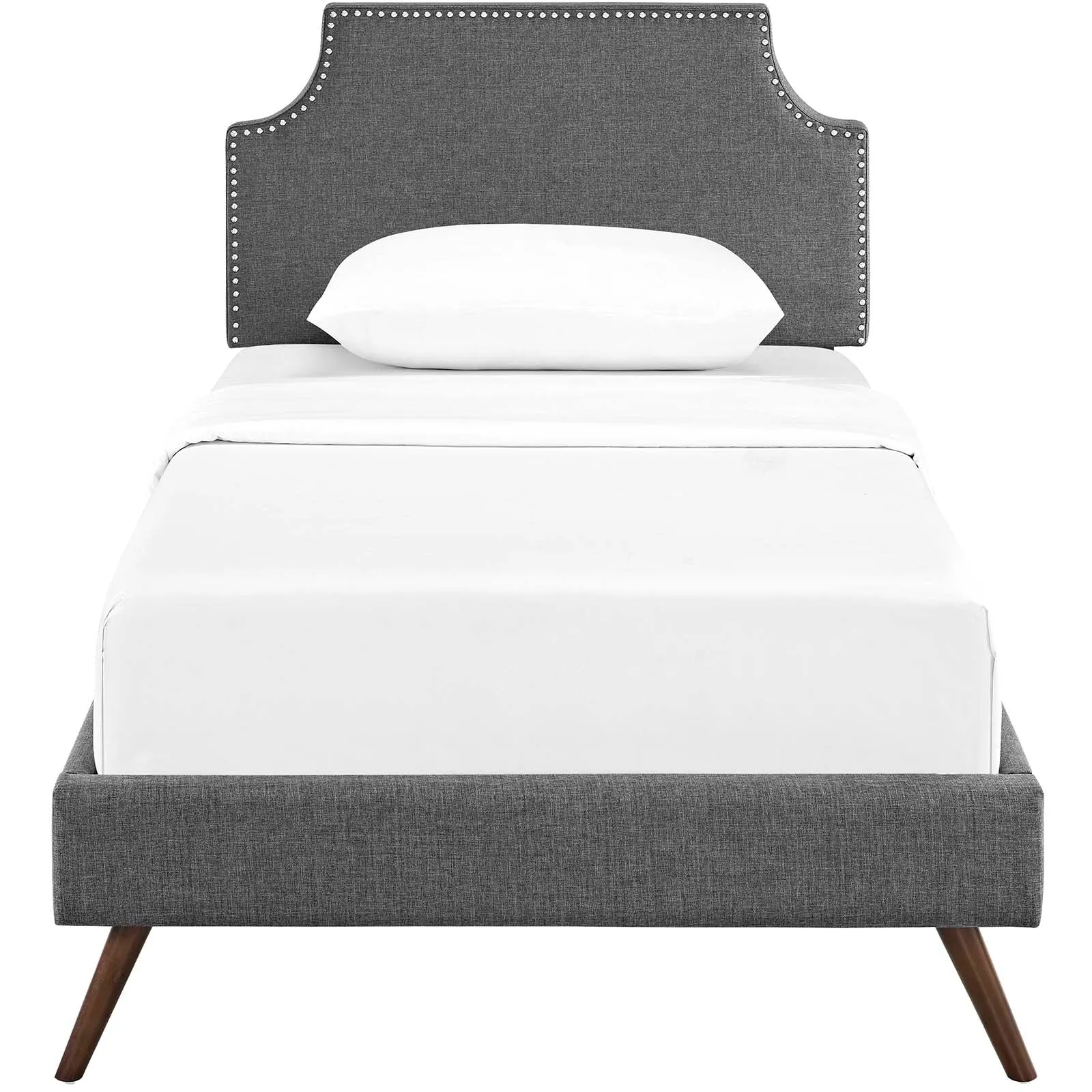 Corene Fabric Platform Bed with Round Splayed Legs