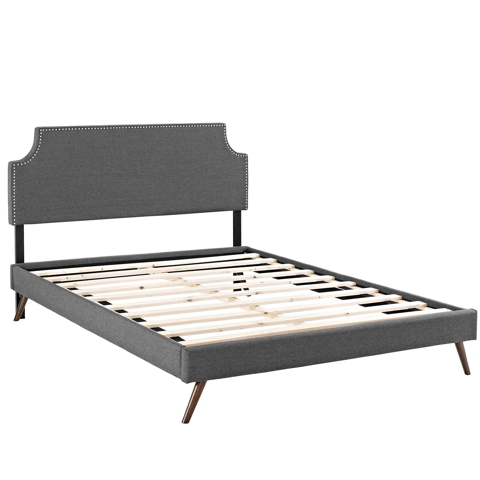 Corene Fabric Platform Bed with Round Splayed Legs