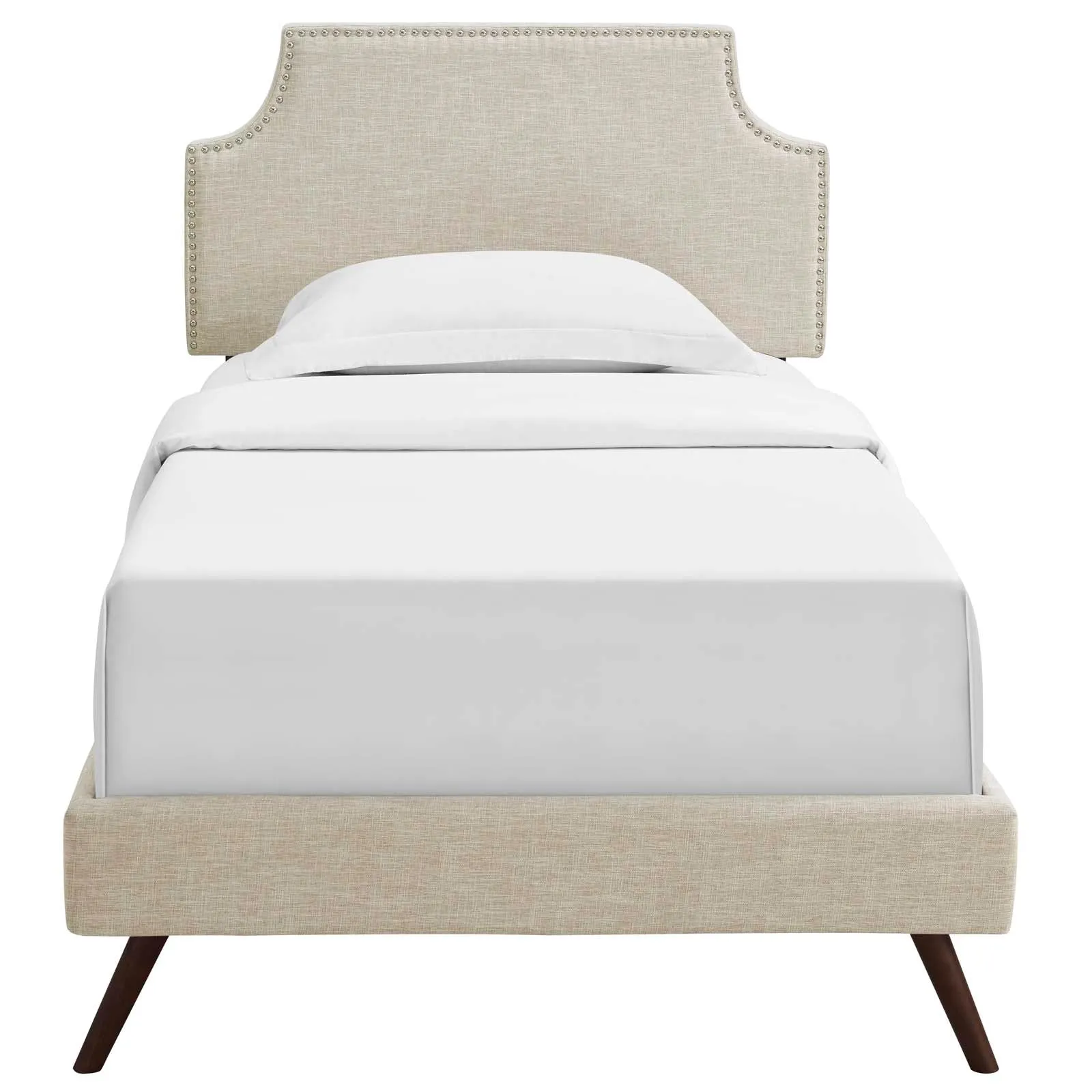 Corene Fabric Platform Bed with Round Splayed Legs