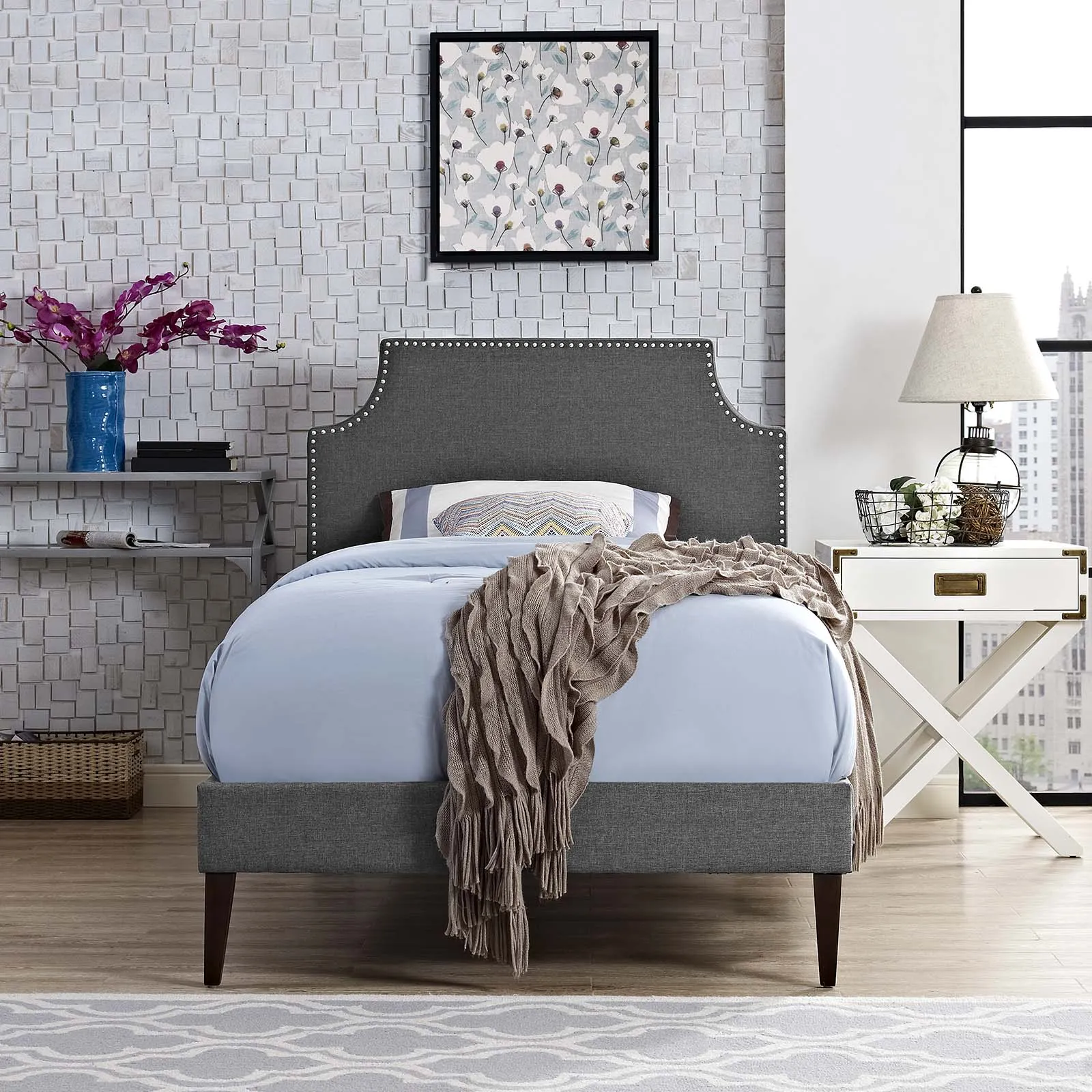 Corene Fabric Platform Bed with Squared Tapered Legs