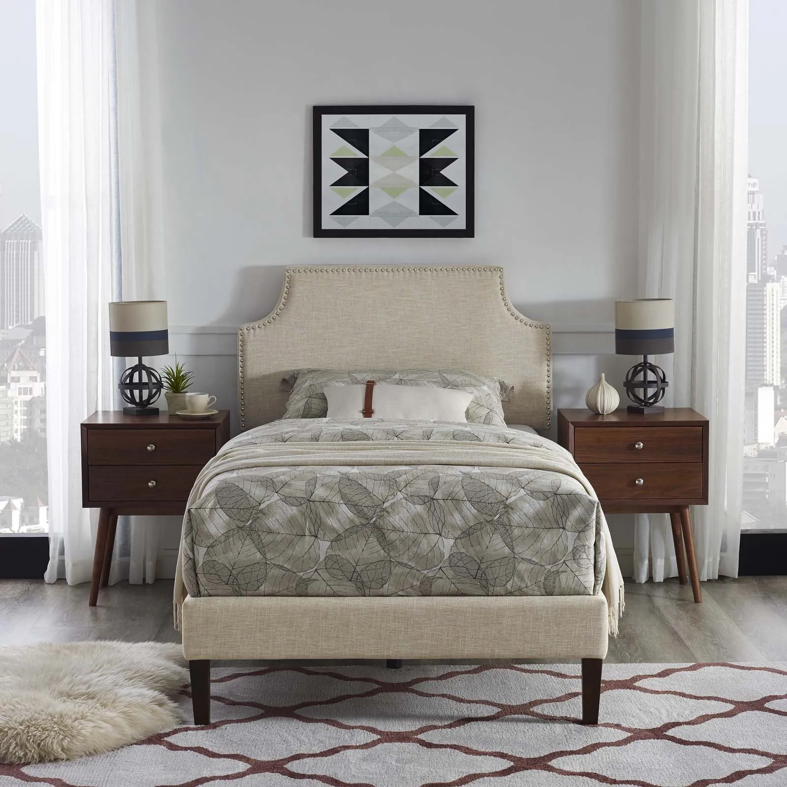 Corene Fabric Platform Bed with Squared Tapered Legs