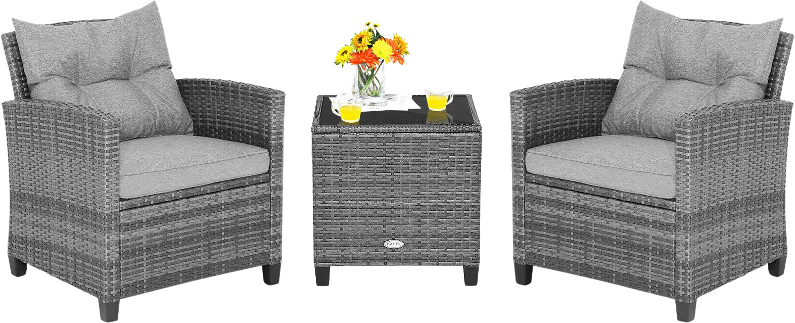 Costway Patio Furniture Set Outdoor Wicker 3 Piece Tempered Glass Tabletop New