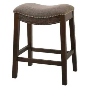 Counter Height Saddle Style Counter Stool with Taupe Fabric and Nail head Trim