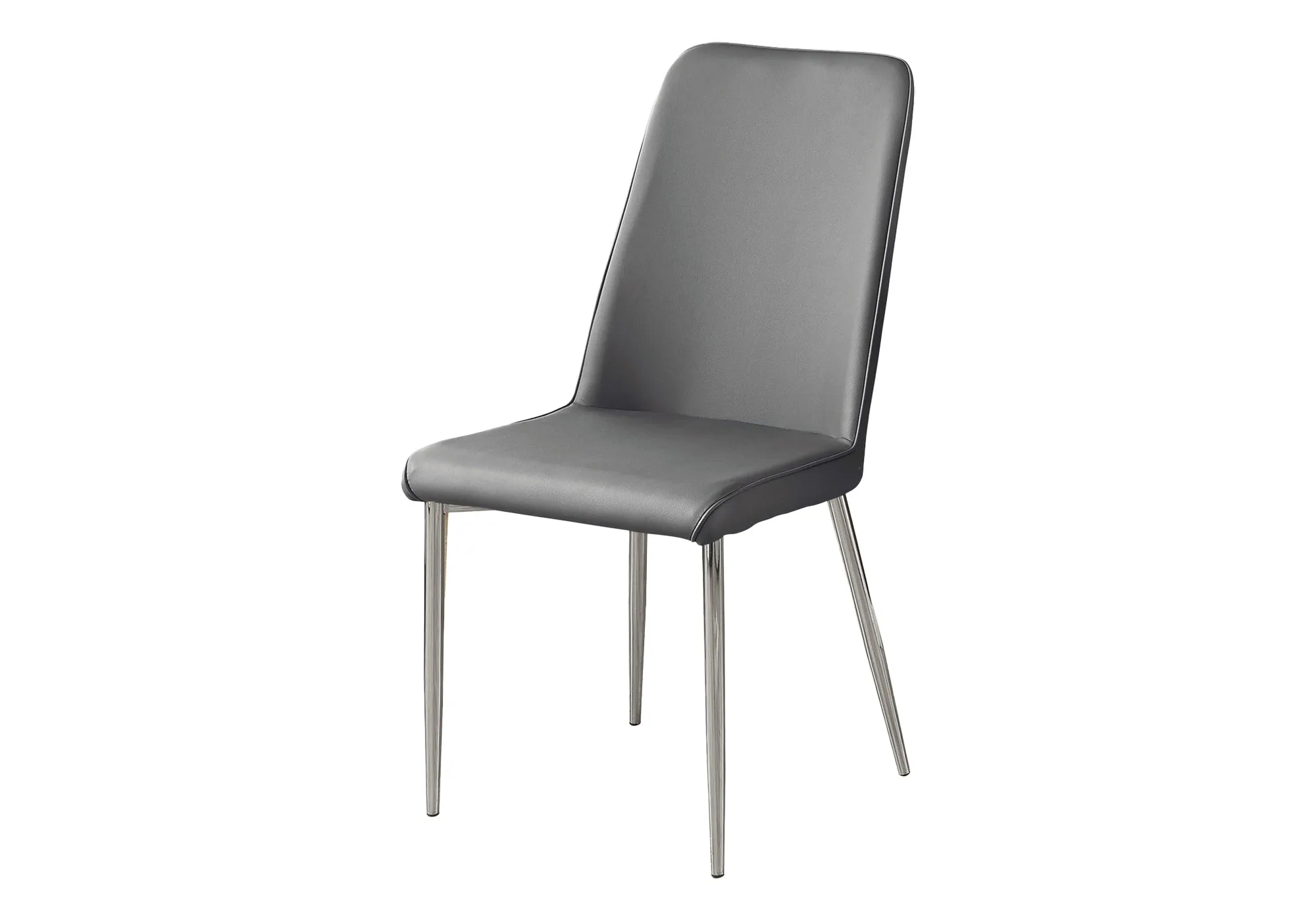 Dining Chair, Set Of 2, Side, Upholstered, Kitchen, Dining Room, Grey Leather Look, Chrome Metal, Contemporary, Modern