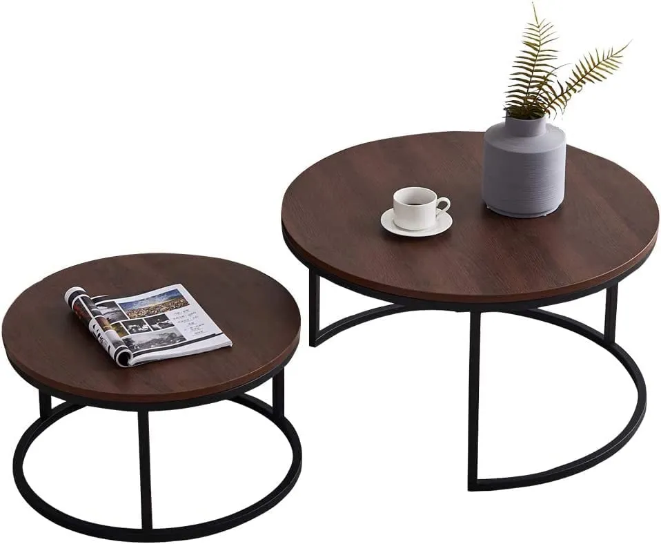 Dream Arts Metal Nesting Coffee Table Set of 2 Modern Stackable Center Table with Natural Antique Finish and Sturdy Metal Frame for Living Room Bedroom or Apartments