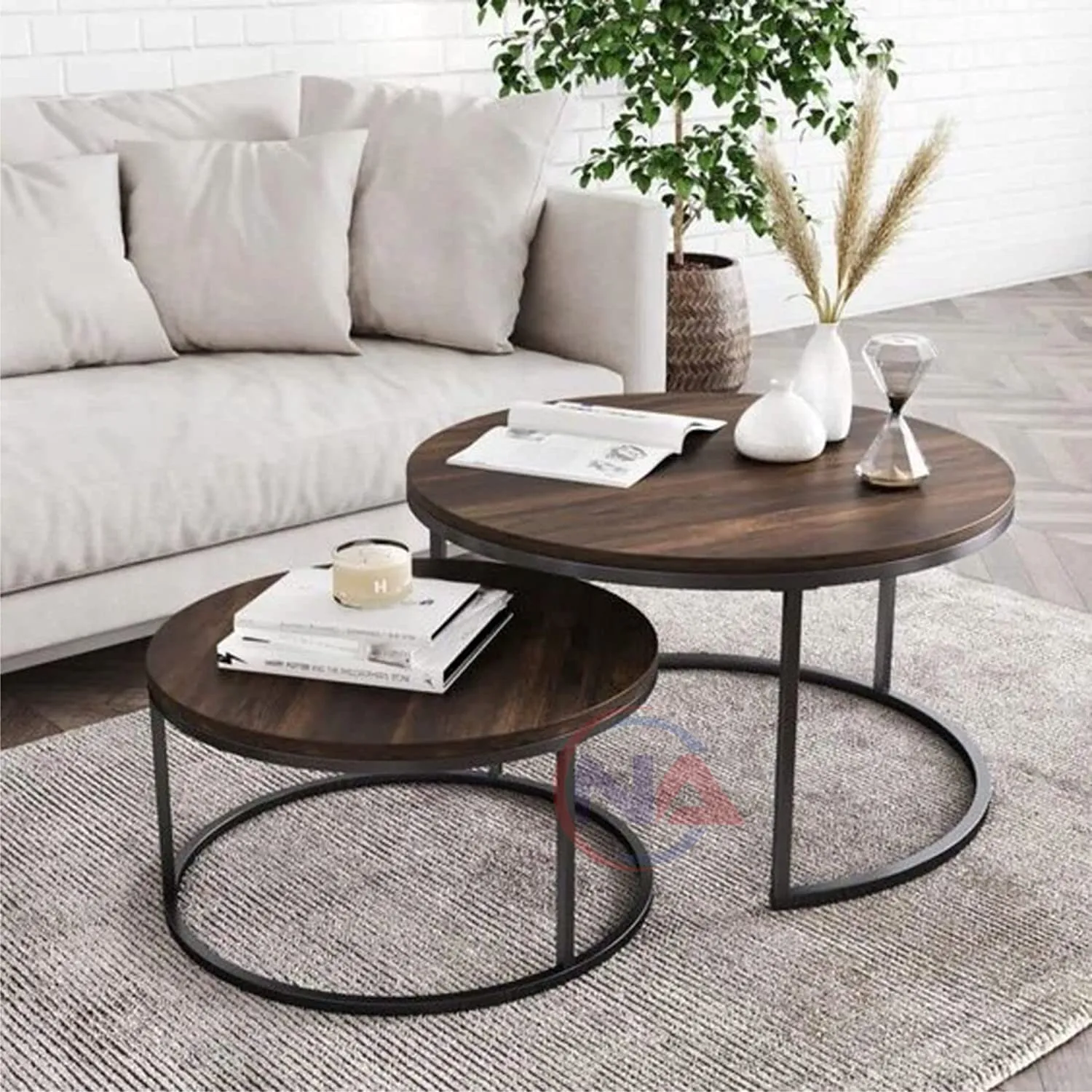 Dream Arts Metal Nesting Coffee Table Set of 2 Modern Stackable Center Table with Natural Antique Finish and Sturdy Metal Frame for Living Room Bedroom or Apartments