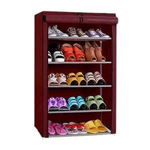 Ebee 5 Shelves Shoe Rack with Cover (Maroon)