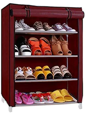 Ebee Iron 4-Shelf Shoe Rack with Cover (58 cm x 28 cm x 72 cm, Beige)