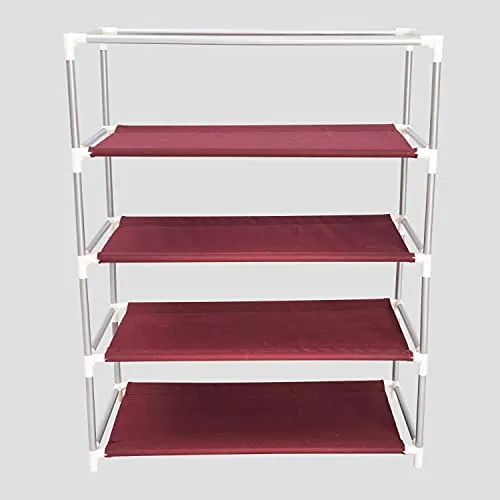 Ebee Metal 4 Shelves Shoe Cabinet (Maroon)