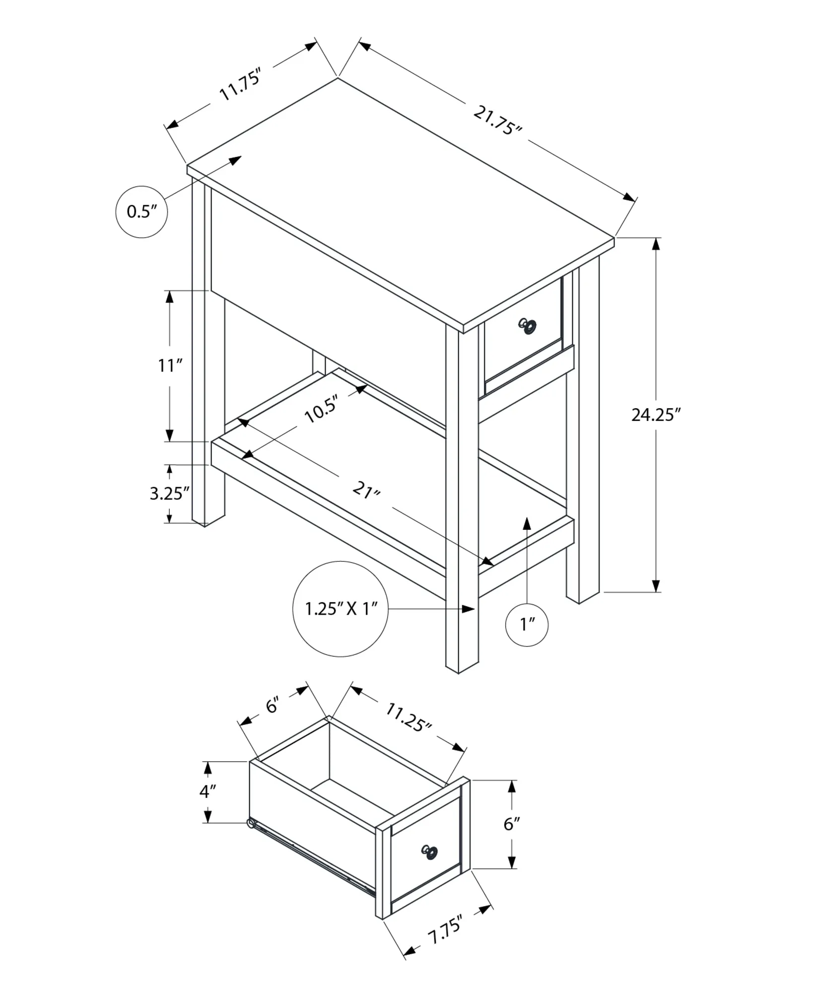 EleganceEnd: 2-Tier Grey Veneer Side Table with Storage Drawer – Perfect for Bedroom & Living Spaces