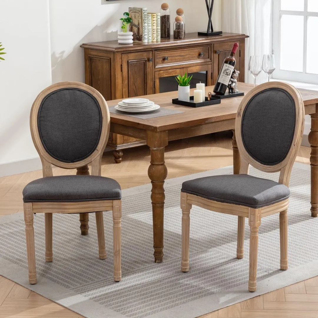 Elegant Linen Dining Chairs with Round Backrest - Grey, AADEN