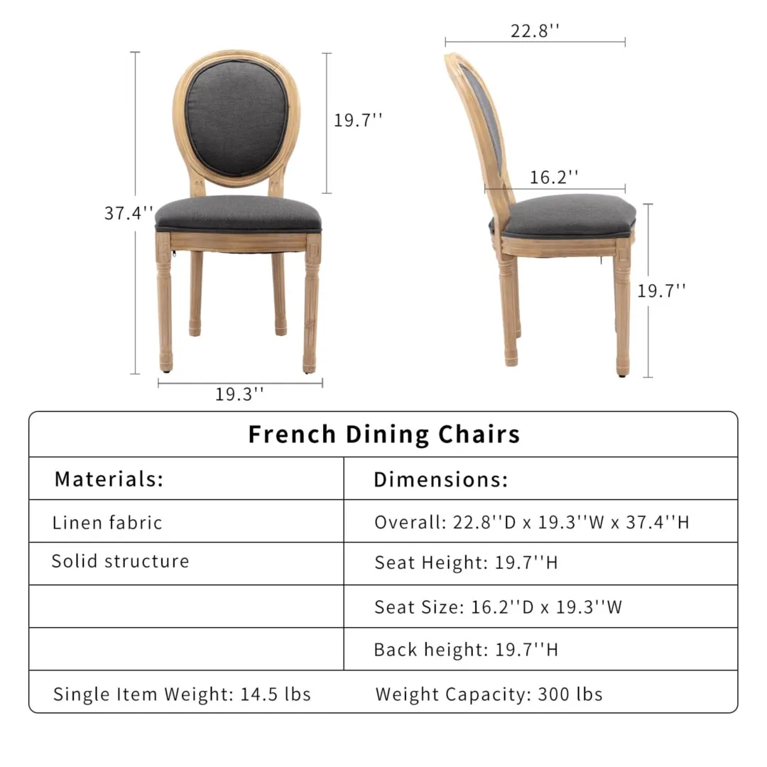 Elegant Linen Dining Chairs with Round Backrest - Grey, AADEN