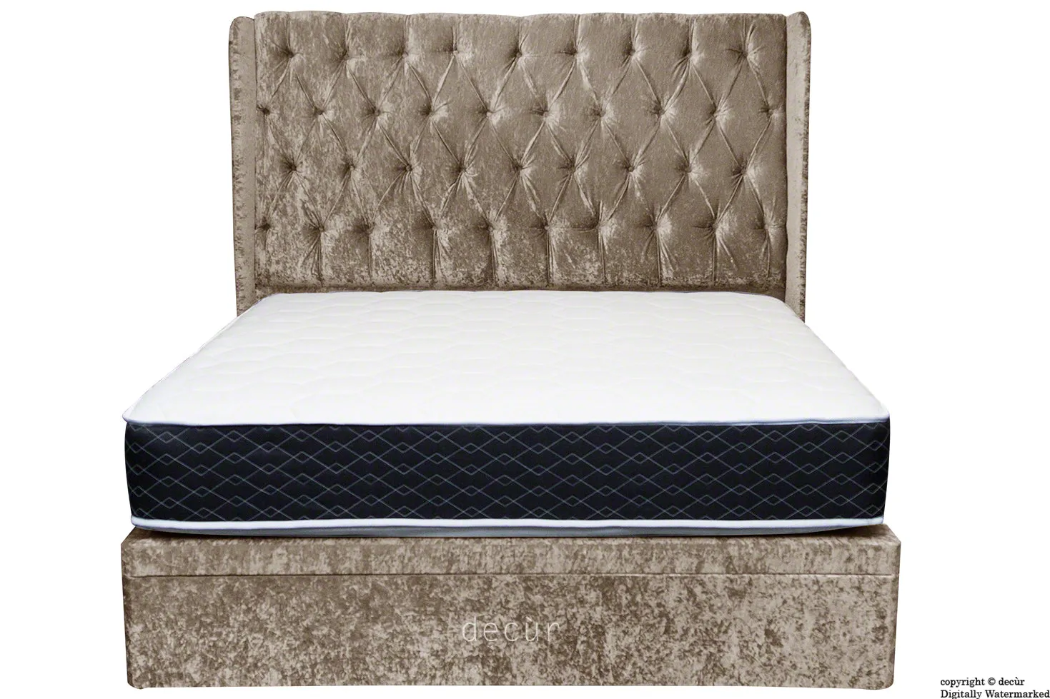 Elizabeth Winged Buttoned Crushed Velvet Bed - Truffle