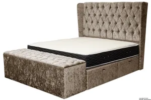 Elizabeth Winged Buttoned Crushed Velvet Bed - Truffle