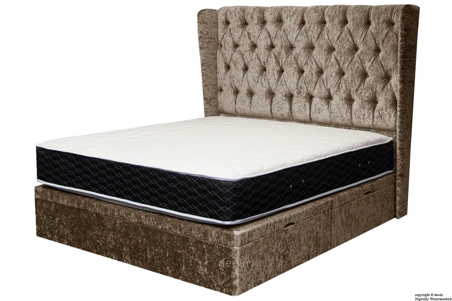 Elizabeth Winged Buttoned Crushed Velvet Bed - Truffle