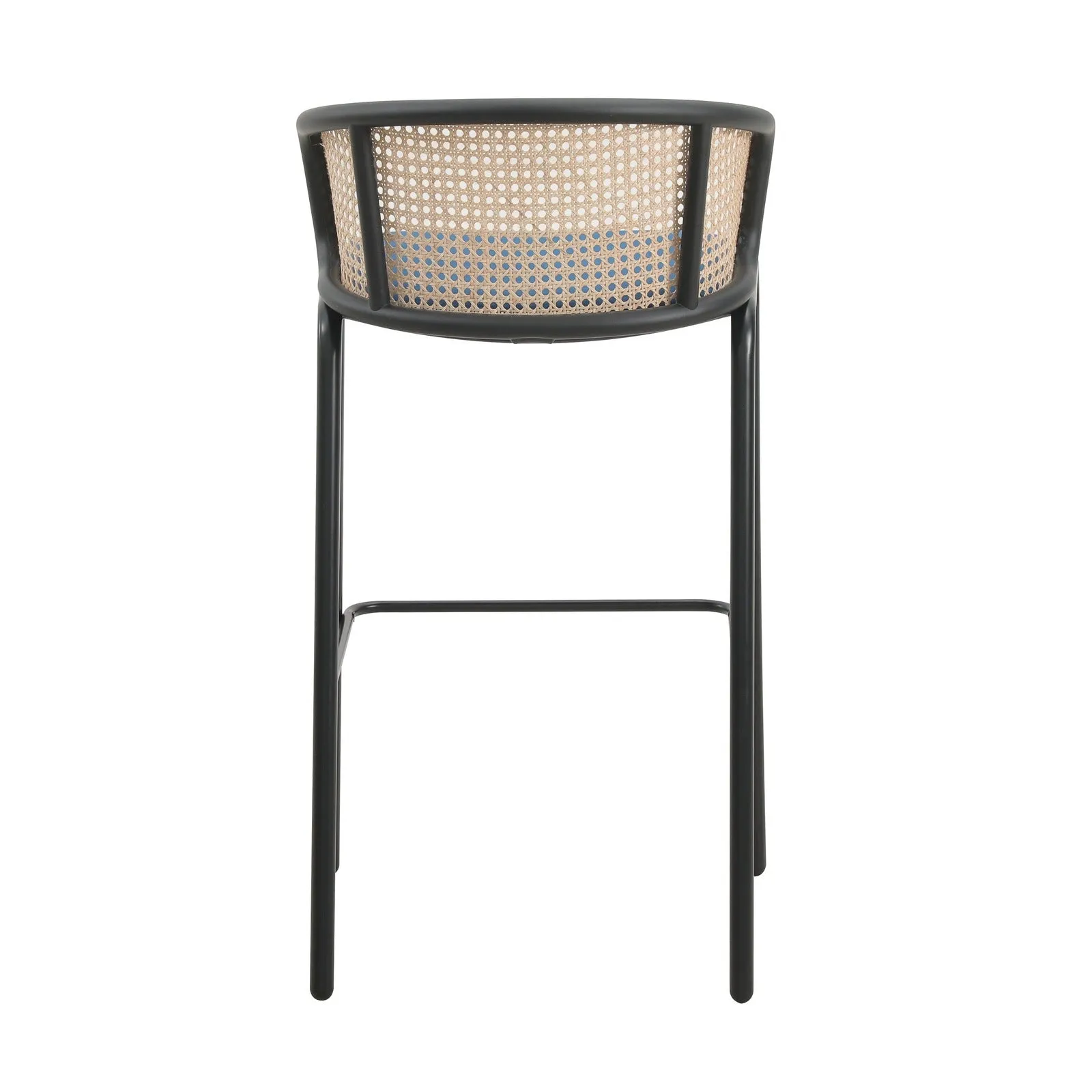 Ervilla Modern Wicker Bar Stool with Fabric Seat and Black Powder Coated Steel Frame, Set of 2