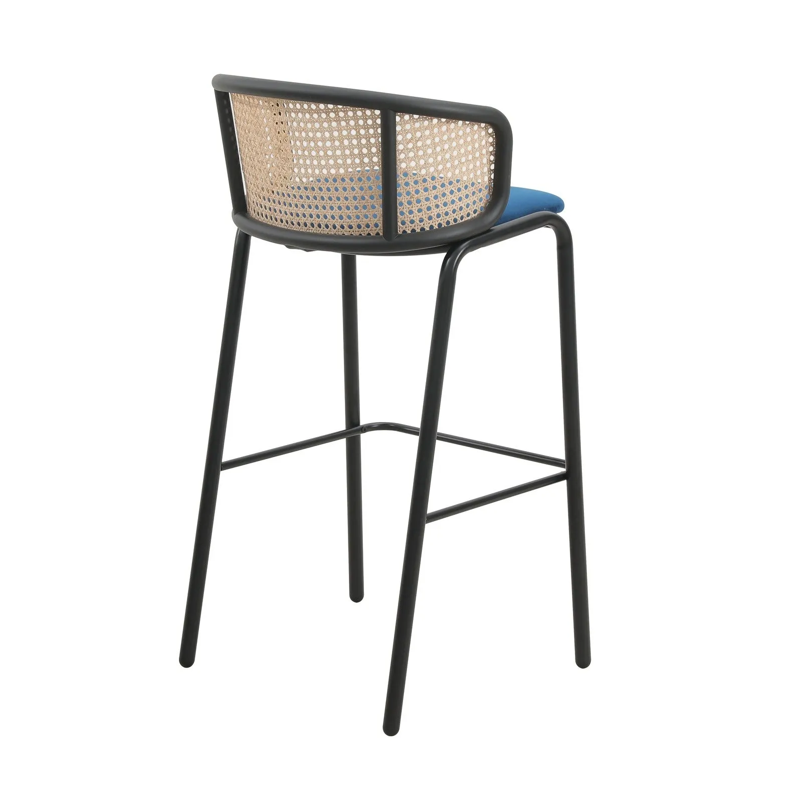 Ervilla Modern Wicker Bar Stool with Fabric Seat and Black Powder Coated Steel Frame, Set of 2