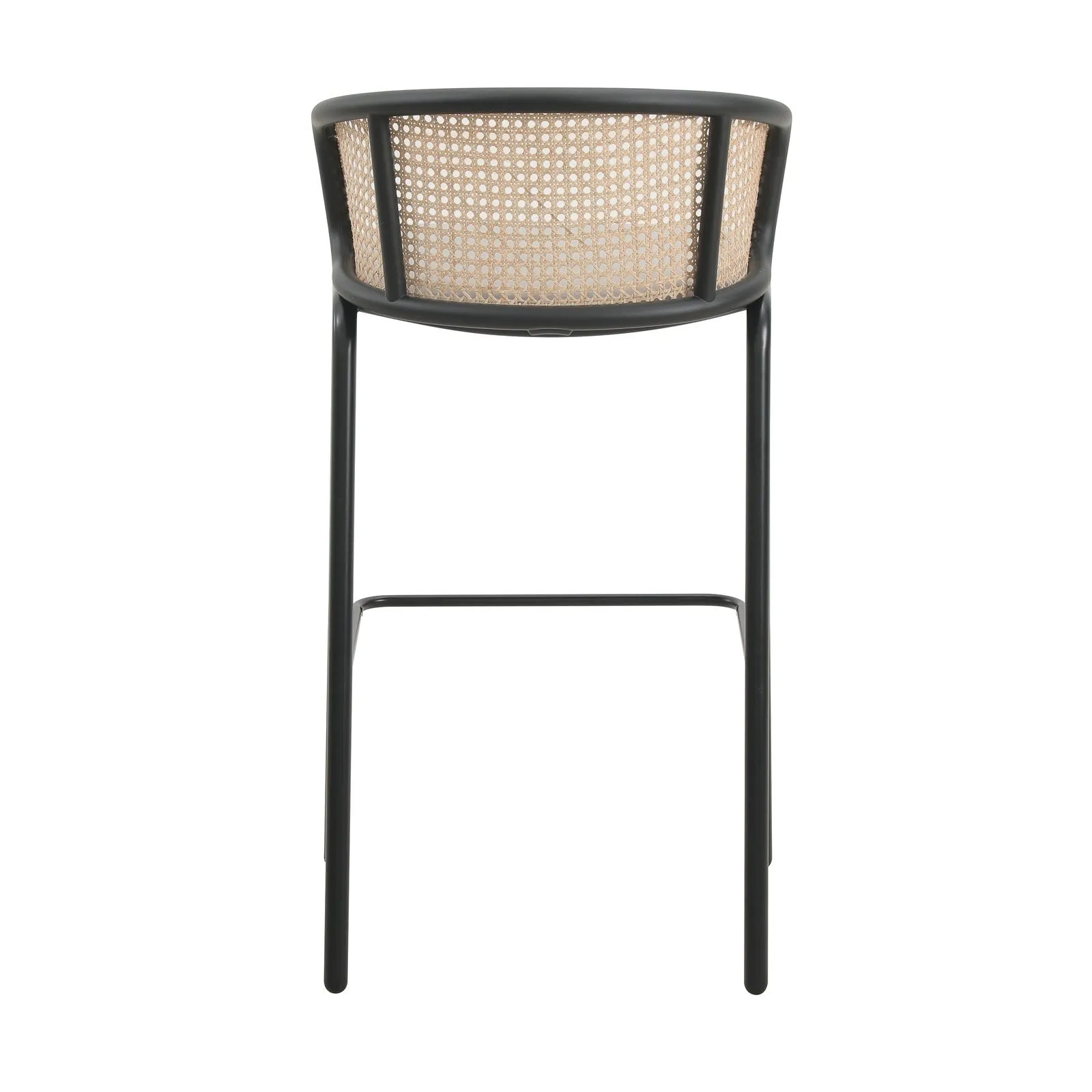 Ervilla Modern Wicker Bar Stool with Fabric Seat and Black Powder Coated Steel Frame, Set of 2