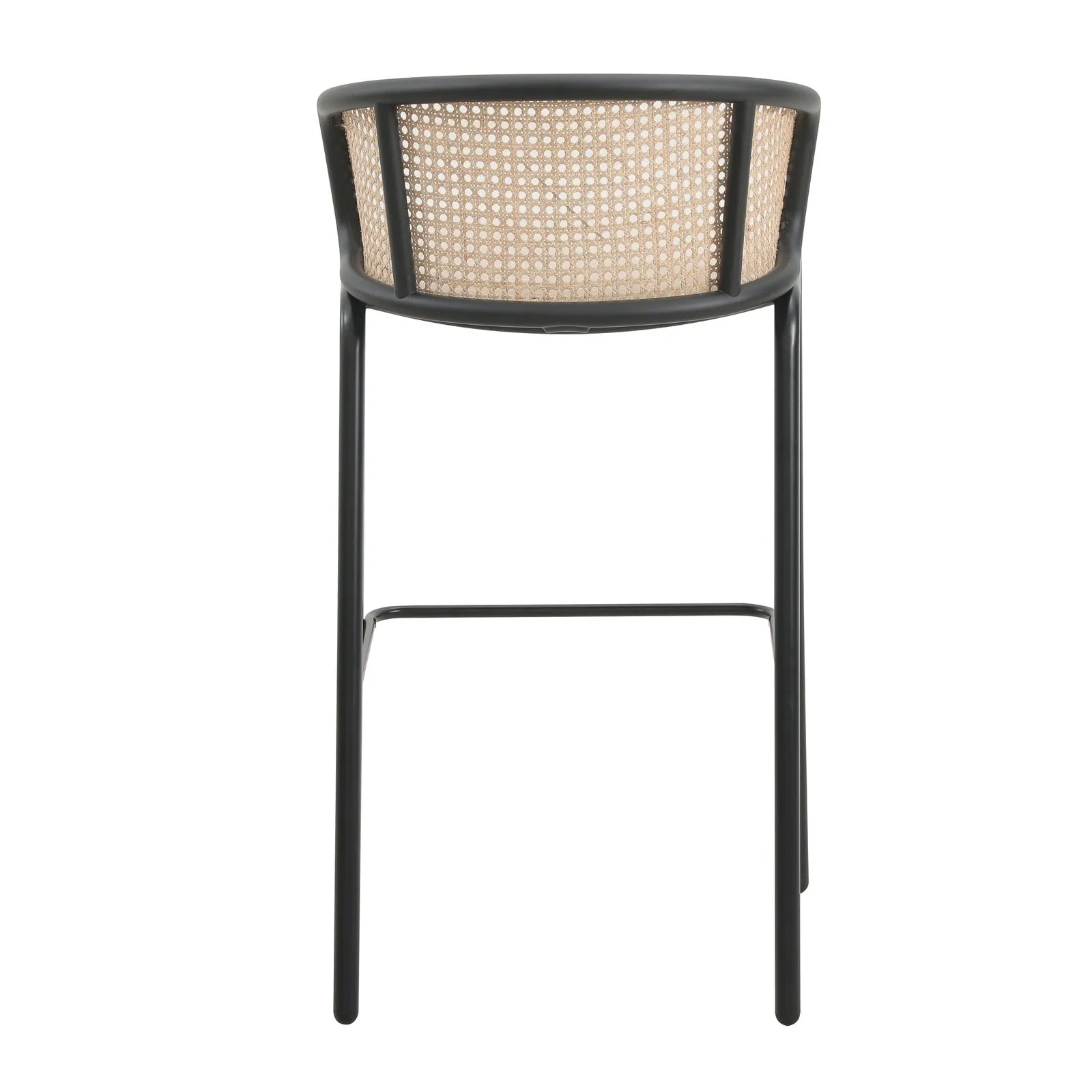 Ervilla Modern Wicker Bar Stool with Fabric Seat and Black Powder Coated Steel Frame, Set of 2