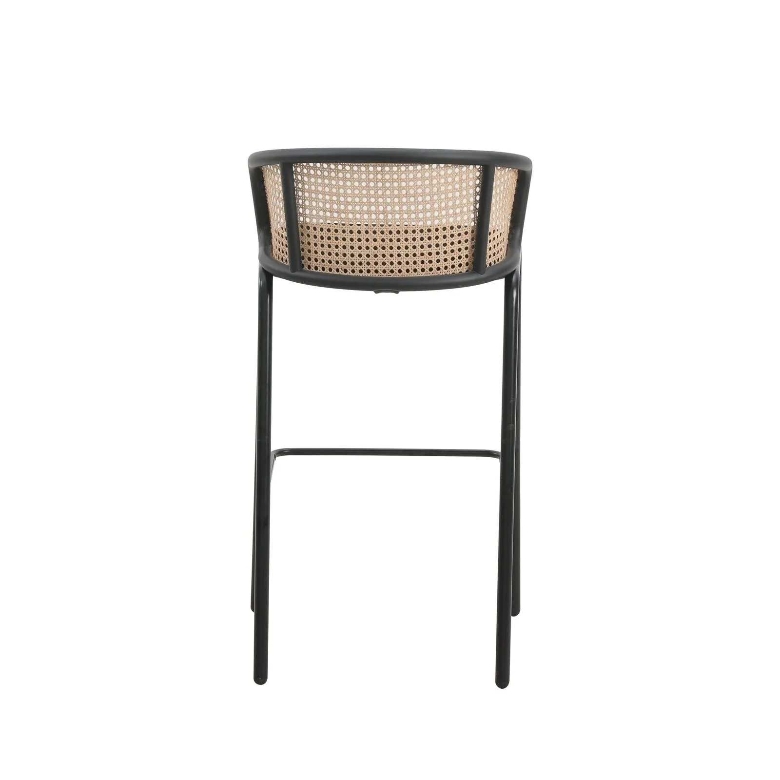 Ervilla Modern Wicker Bar Stool with Fabric Seat and Black Powder Coated Steel Frame, Set of 2