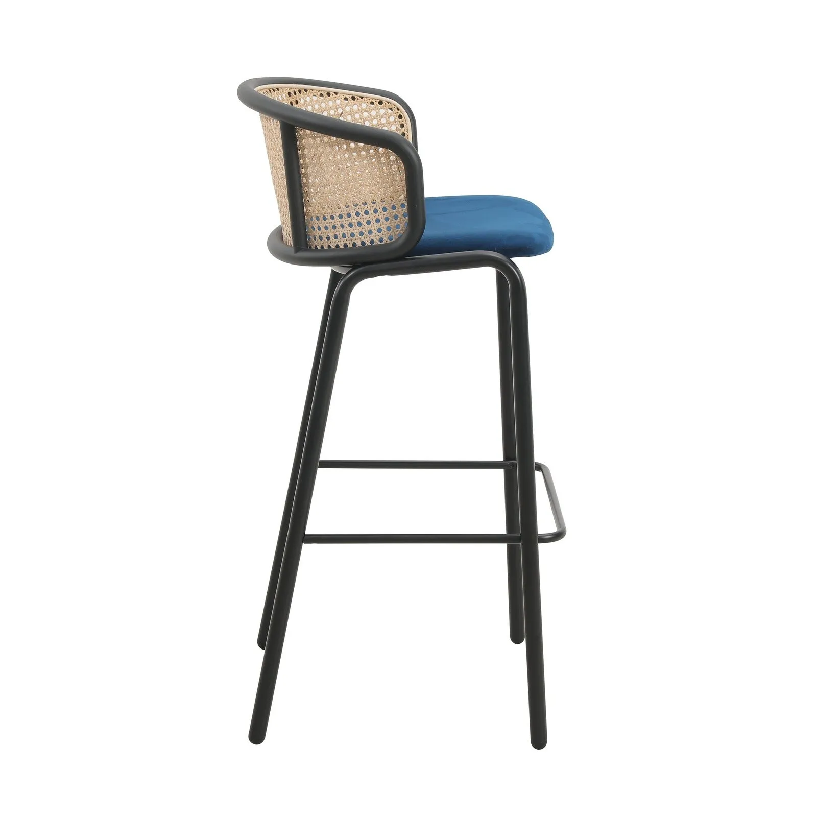 Ervilla Modern Wicker Bar Stool with Fabric Seat and Black Powder Coated Steel Frame, Set of 2