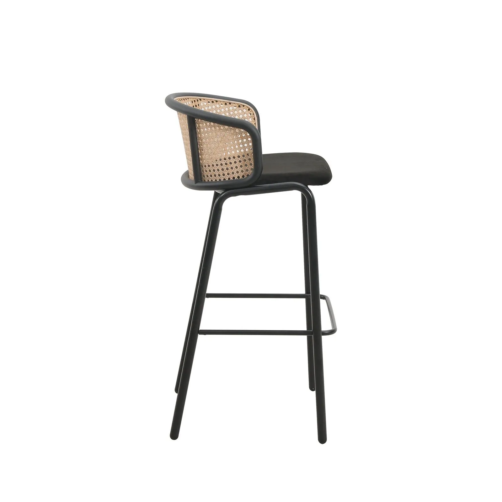 Ervilla Modern Wicker Bar Stool with Fabric Seat and Black Powder Coated Steel Frame, Set of 2