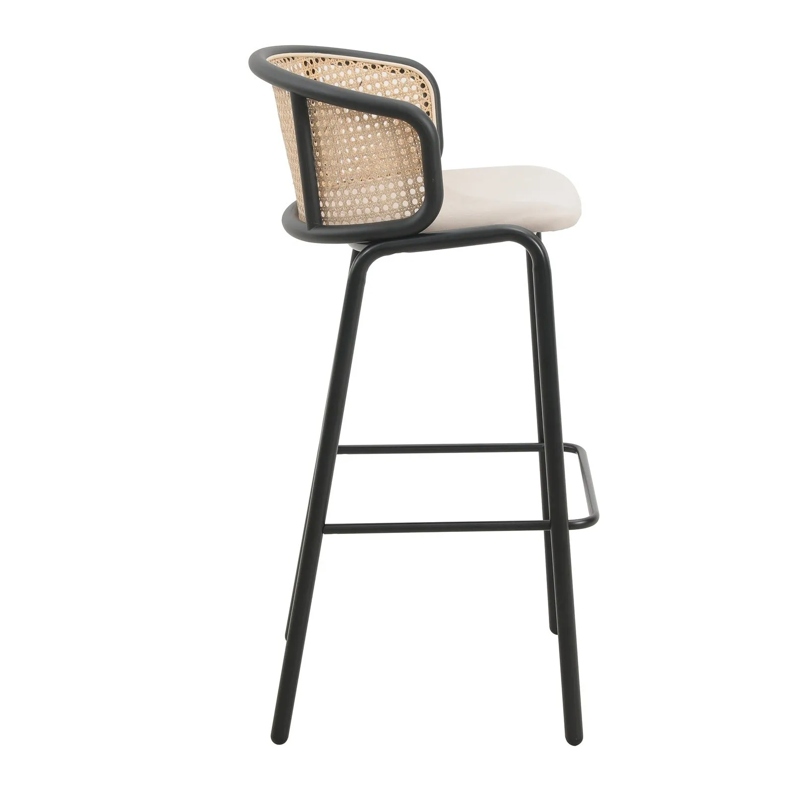 Ervilla Modern Wicker Bar Stool with Fabric Seat and Black Powder Coated Steel Frame, Set of 2