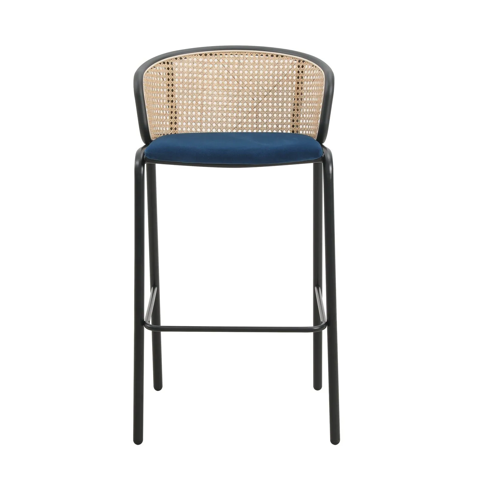 Ervilla Modern Wicker Bar Stool with Fabric Seat and Black Powder Coated Steel Frame, Set of 2