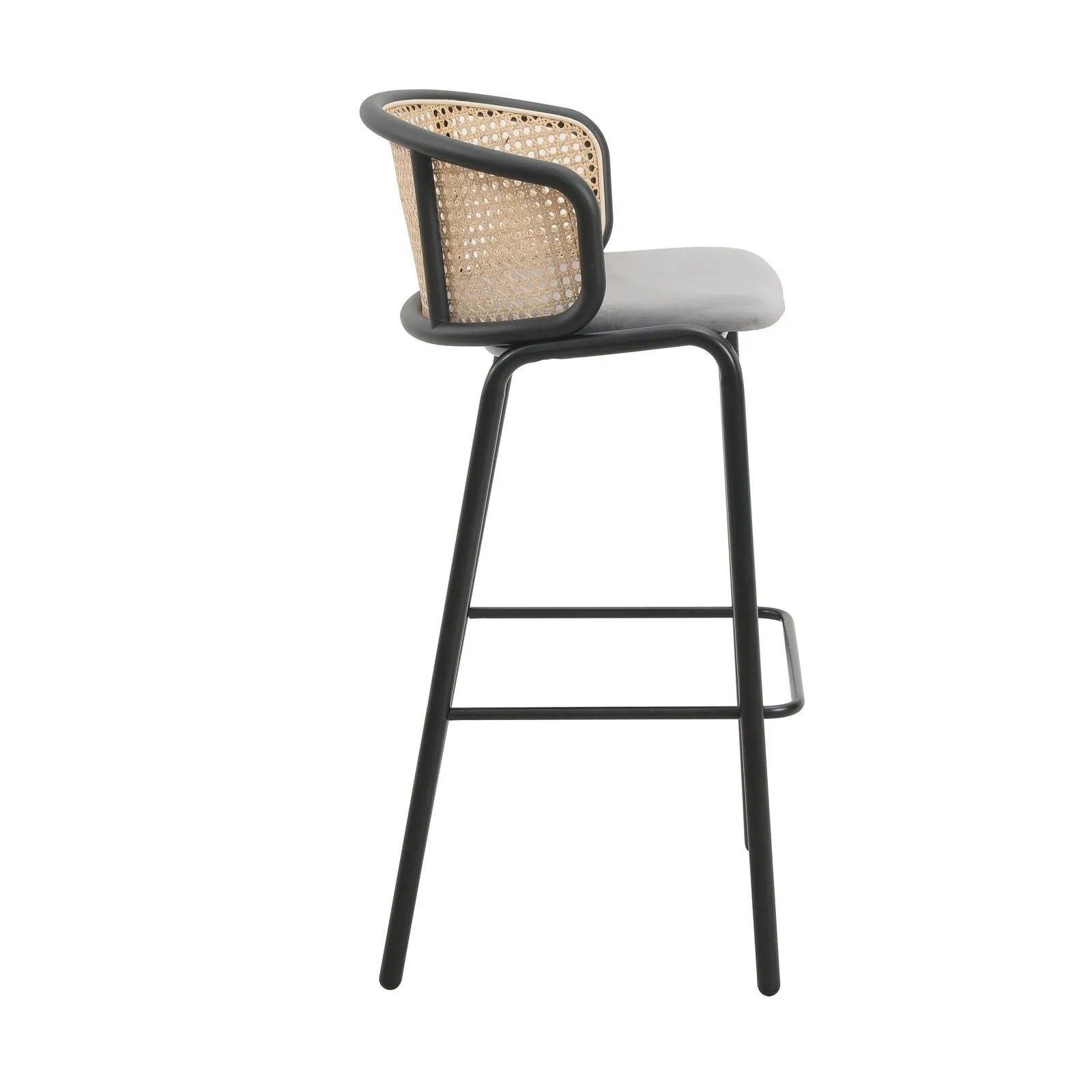 Ervilla Modern Wicker Bar Stool with Fabric Seat and Black Powder Coated Steel Frame, Set of 2