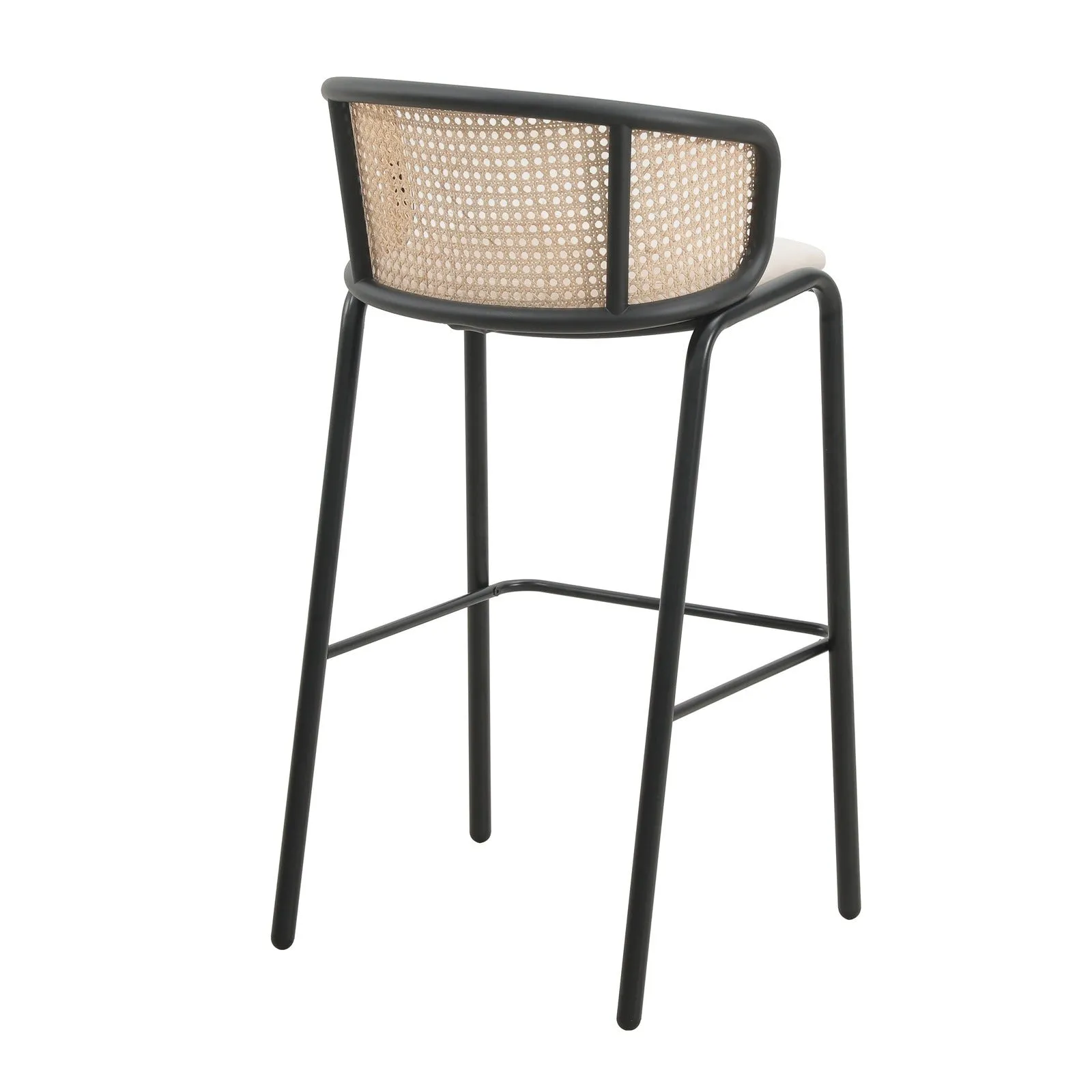 Ervilla Modern Wicker Bar Stool with Fabric Seat and Black Powder Coated Steel Frame, Set of 2