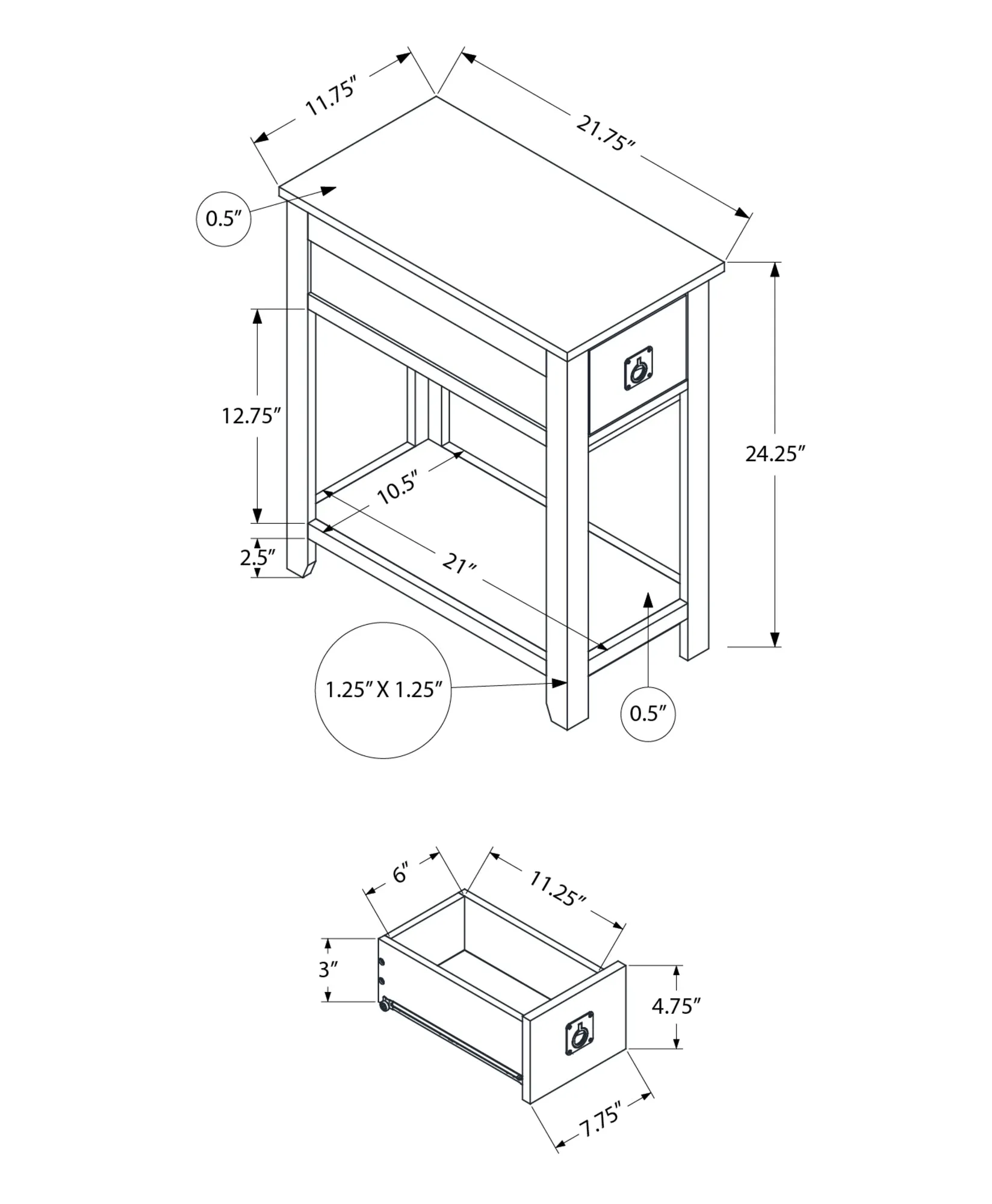 Espresso Accent Table with Drawer & Shelf