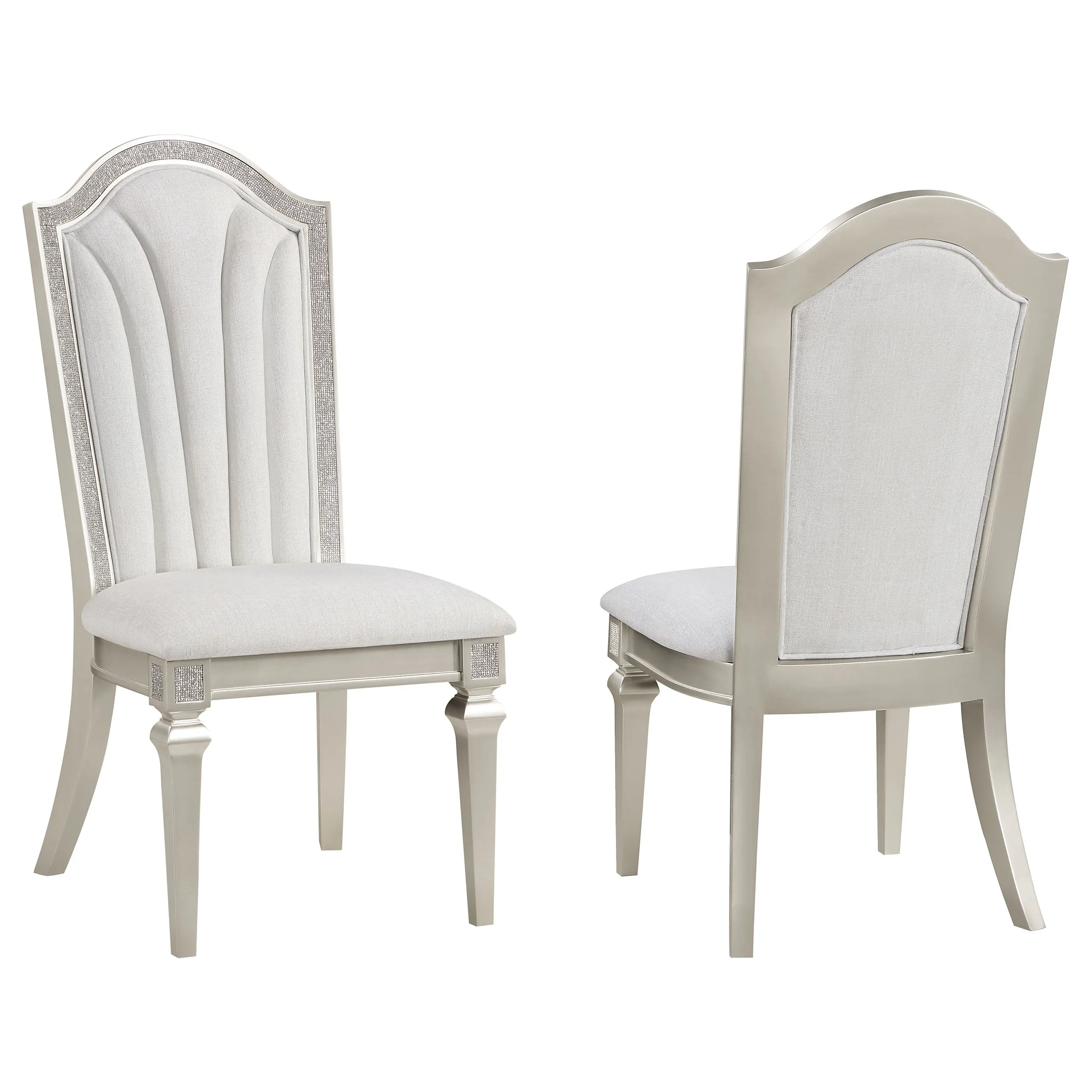 Evangeline Upholstered Dining Side Chair with Faux Diamond Trim Ivory and Silver Oak (Set of 2)