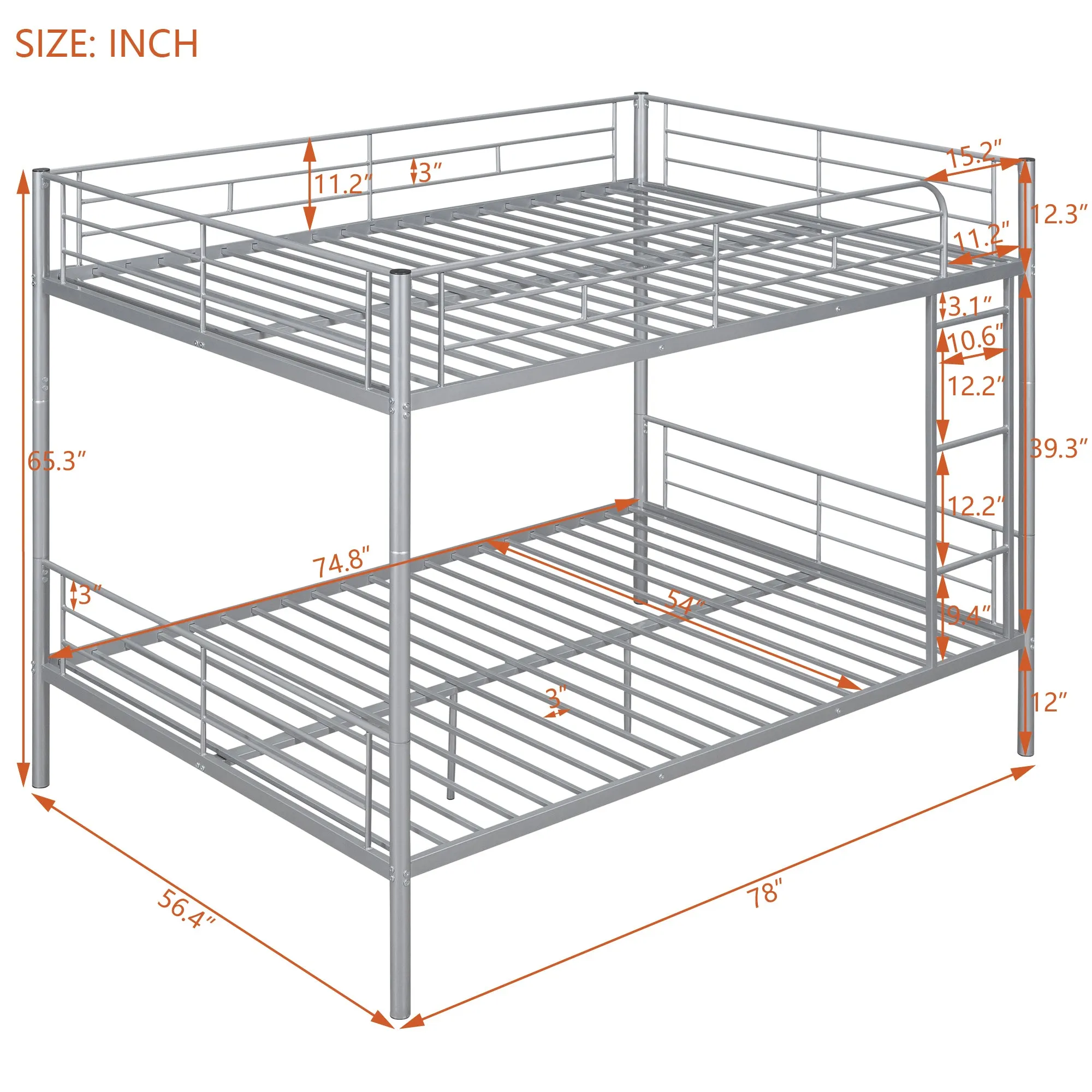 Full Over Full Metal Bunk Bed, Sliver