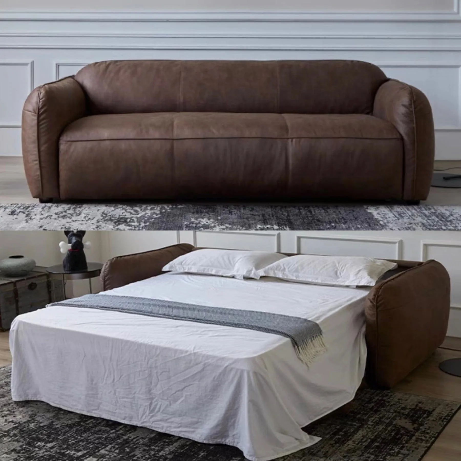 George Foldable Leather Sofa Bed with Mattress