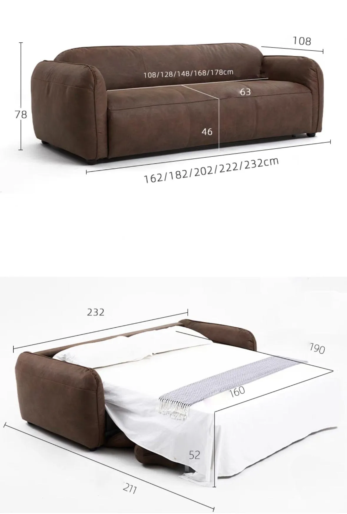 George Foldable Leather Sofa Bed with Mattress