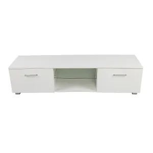 High Gloss TV Cabinet Unit, 140cm, White Storage Shelf