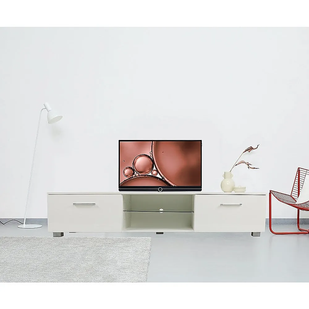 High Gloss TV Cabinet Unit, 140cm, White Storage Shelf