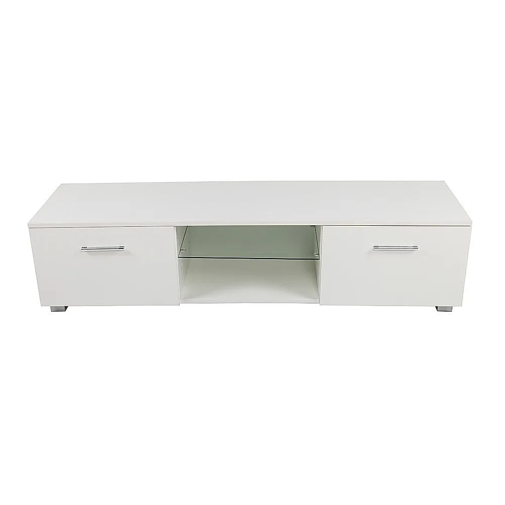 High Gloss TV Cabinet Unit, 140cm, White Storage Shelf