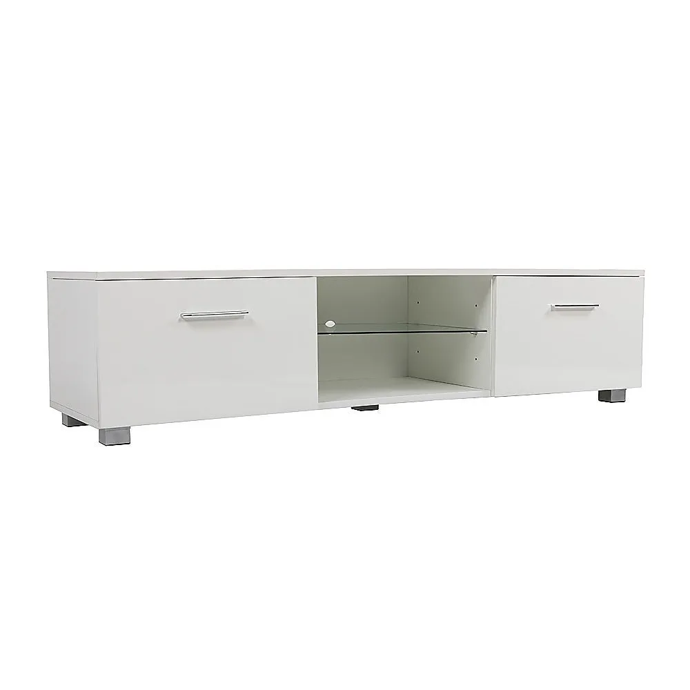 High Gloss TV Cabinet Unit, 140cm, White Storage Shelf